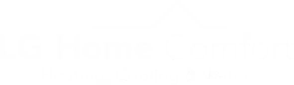 LG Home Comfort logo with heating, cooling, and water services text in white on black background.
