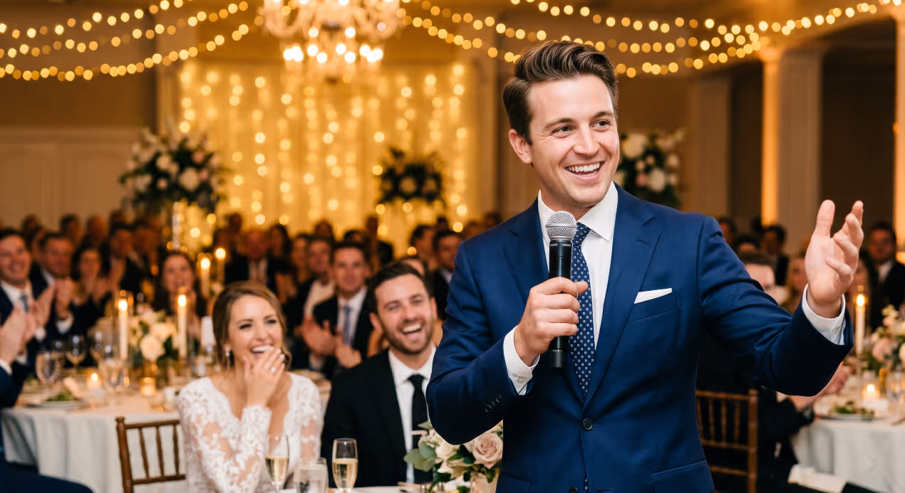 glasses clinking at wedding