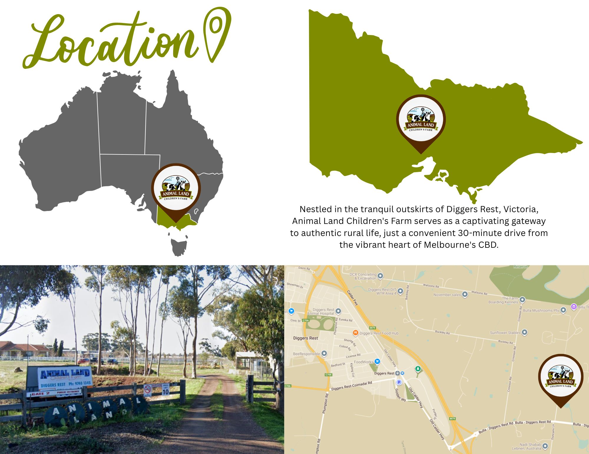 Location of Animal Land Children's Farm 190 Duncans Lane Gate 2 Digger Rest Victoria 3427