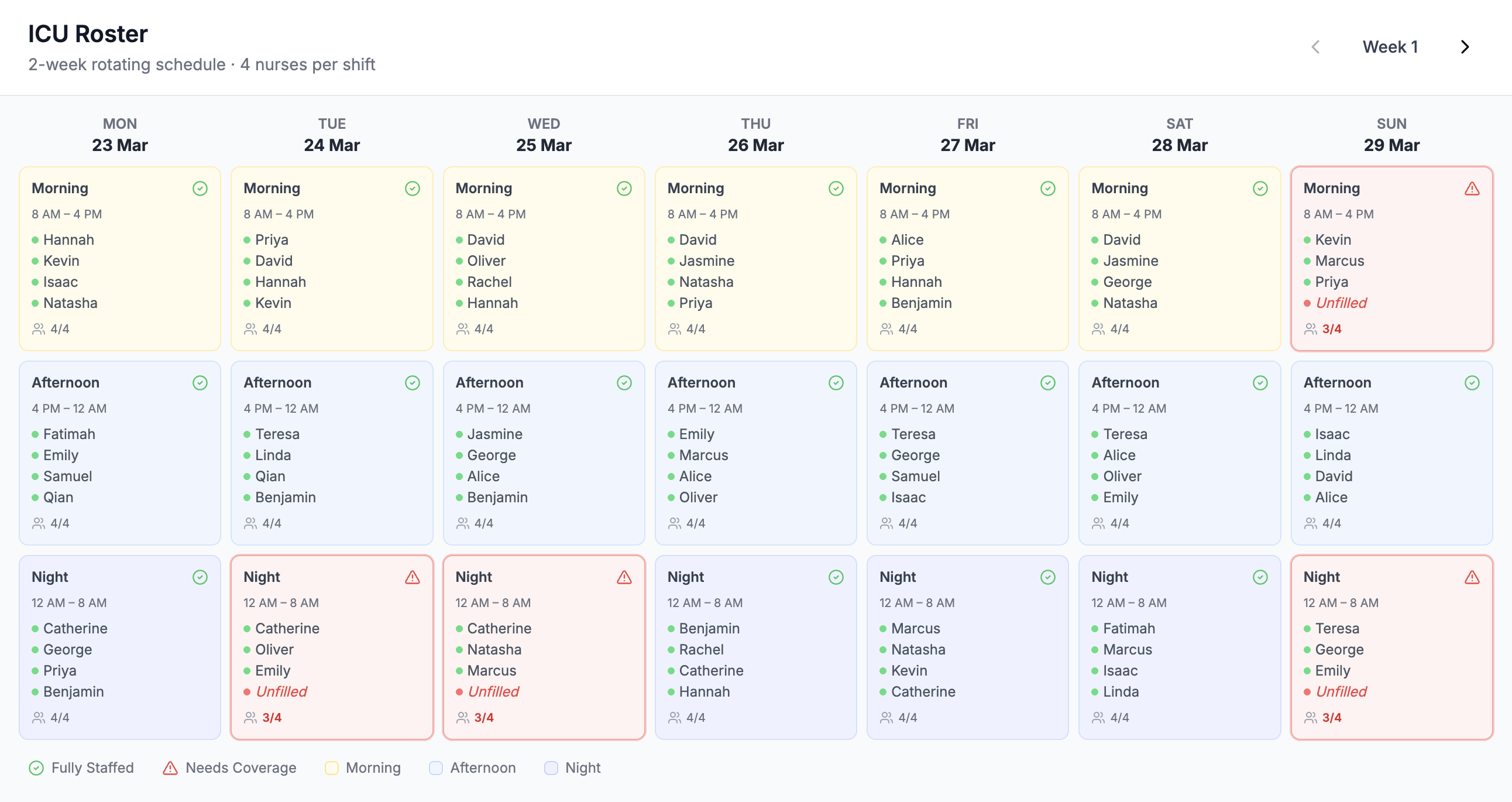Worq Health live staffing and rostering interface
