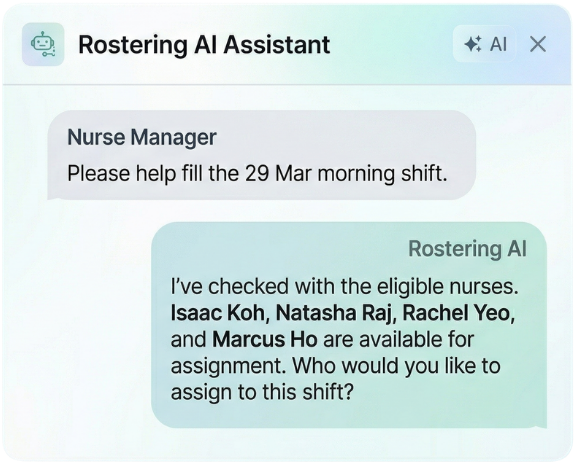 Worq Health rostering AI assistant chat