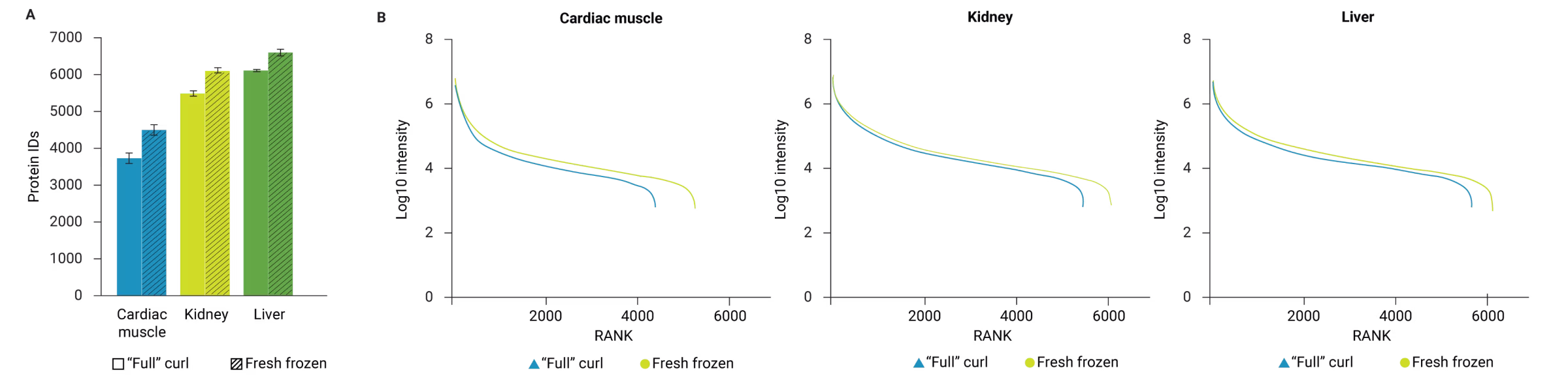 Comparison of identified proteins and dynamic range for FFPE and fresh-frozen tissue
