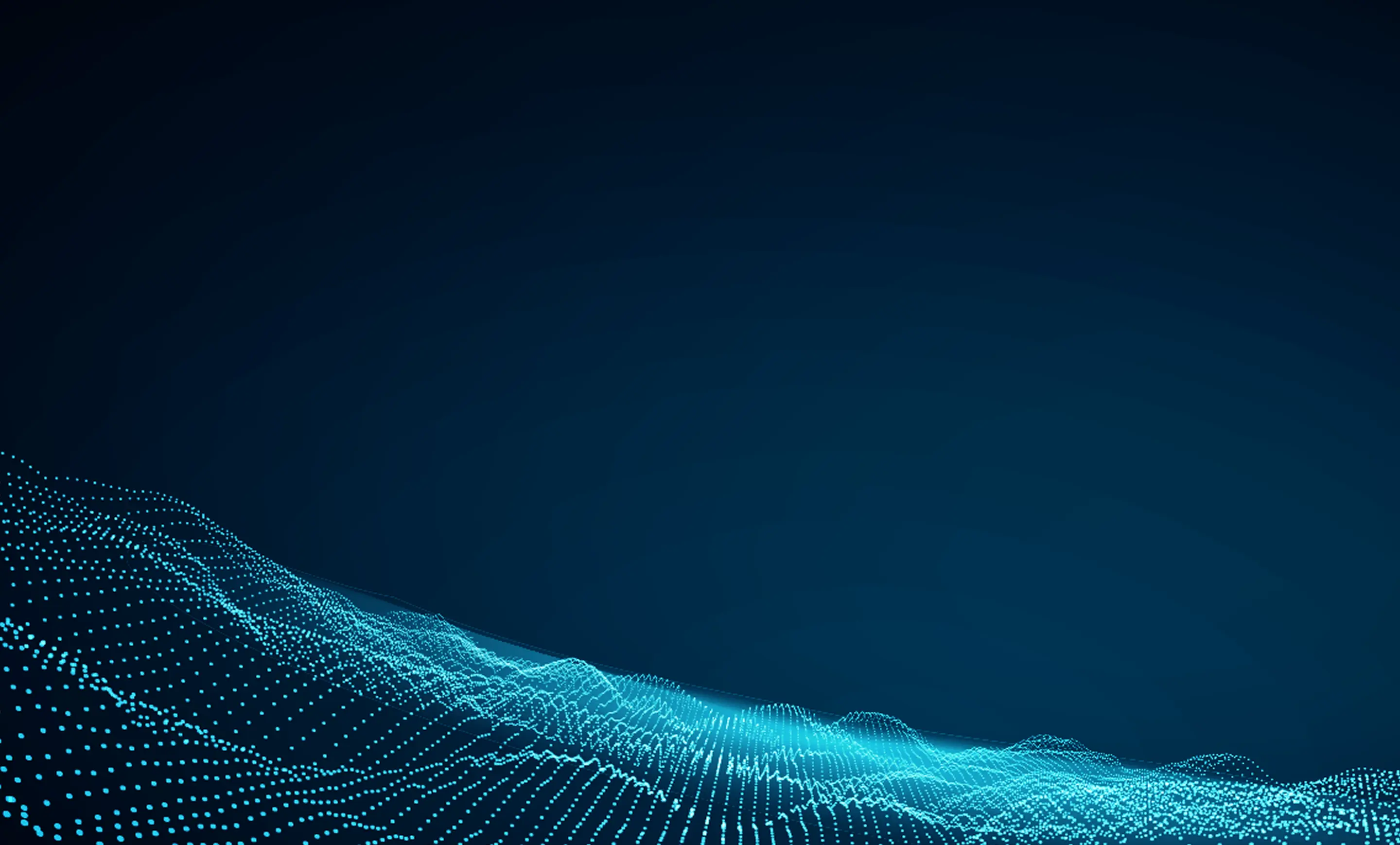 Blue digital wave of dots and lines on a dark background representing data or technology.