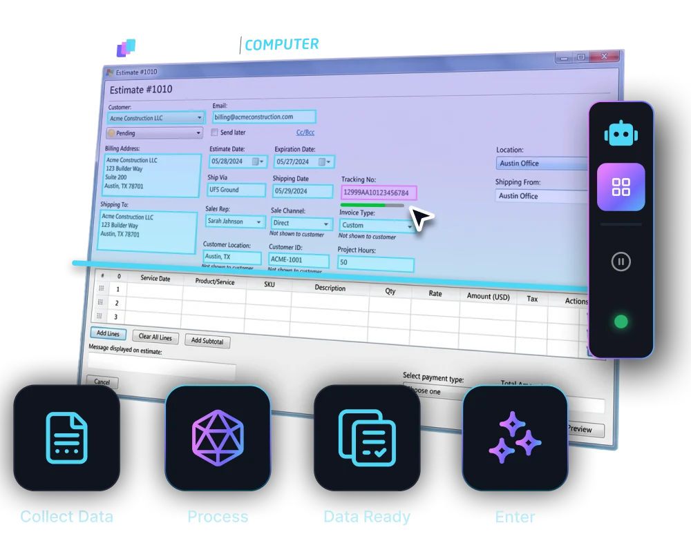 Diagram showing multiple expense entries from apps like Uber Eats, Google, and Starbucks converging into a central software, which then connects to accounting platforms QuickBooks, Xero, and Sage.