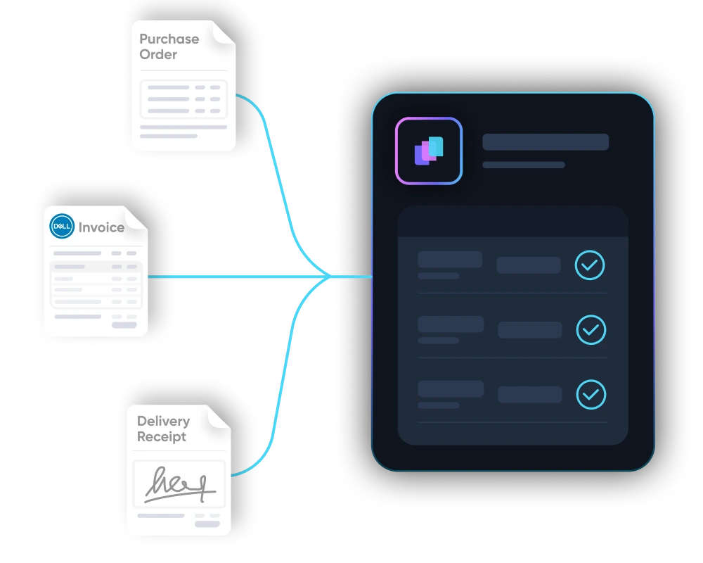 Illustration showing integration of multiple bank statement icons including Scotiabank and Bank of America with accounting software QuickBooks via an intermediary app.