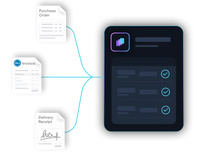 Illustration showing integration of multiple bank statement icons including Scotiabank and Bank of America with accounting software QuickBooks via an intermediary app.