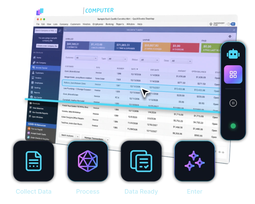 Diagram showing multiple expense entries from apps like Uber Eats, Google, and Starbucks converging into a central software, which then connects to accounting platforms QuickBooks, Xero, and Sage.