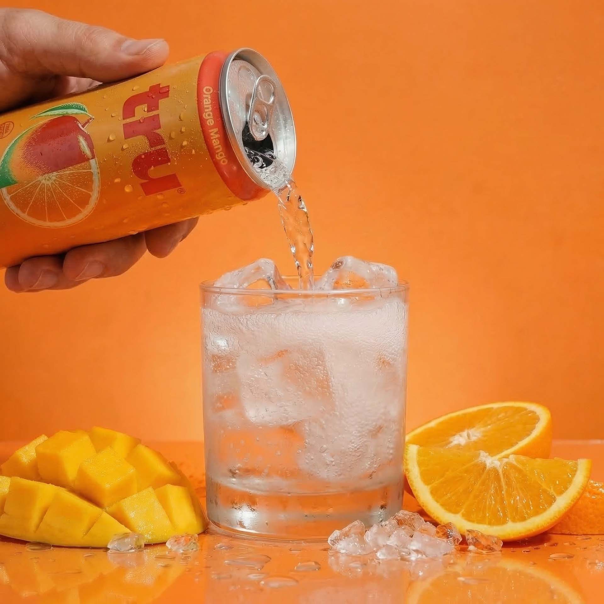 An exciting explosion of fruit and Tru drink cans