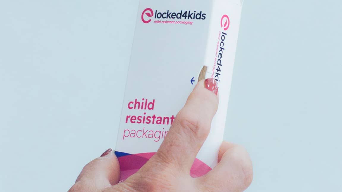 The two push points on top of a Locked4Kids child-resistant carton