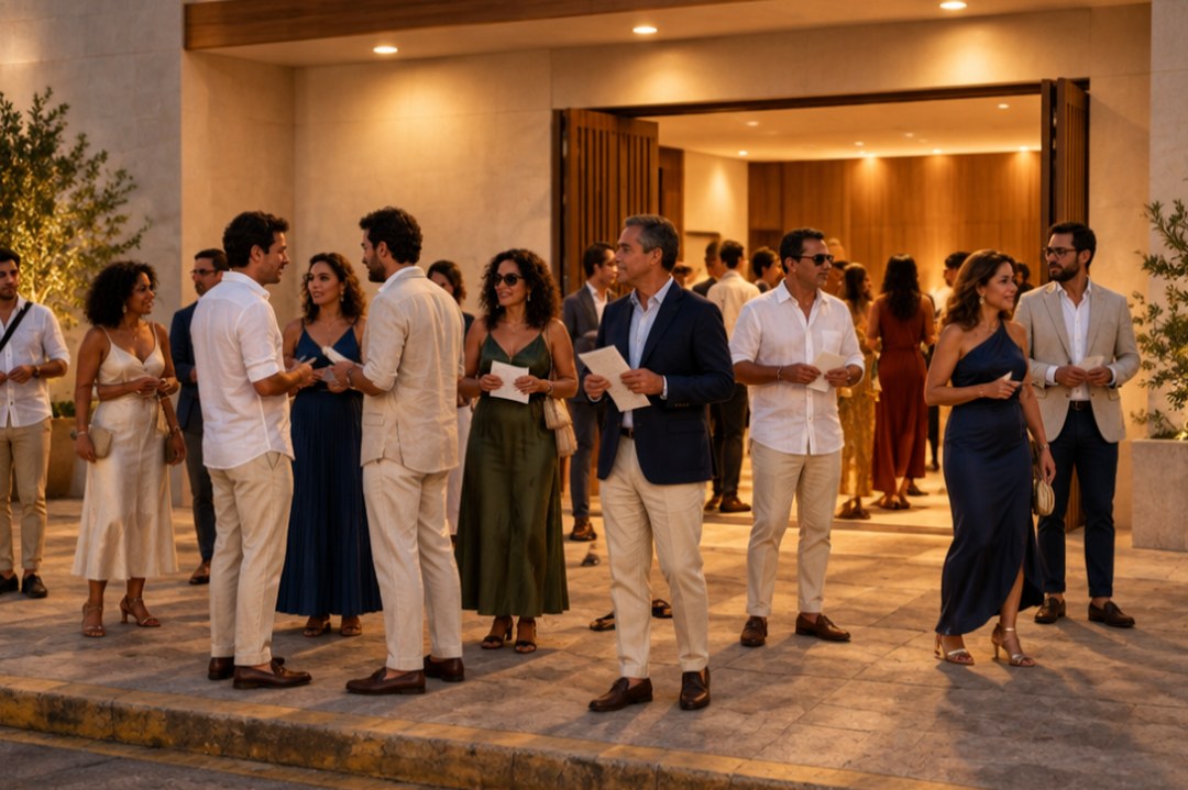 Residents and visitors arriving for a classical concert in San Juan