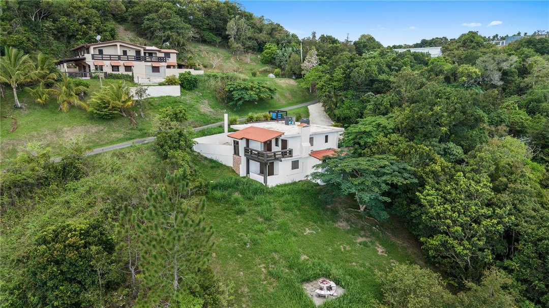 Aerial view of the Carr 162 residence and surrounding mountain landscape in Aibonito