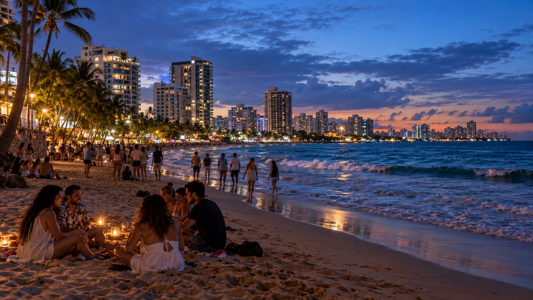 People gathering along Condado Beach for Noche de San Juan