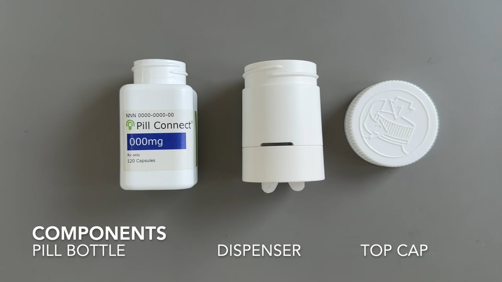 Thumbnail for unboxing video, showing a pill connect dispenser in its box