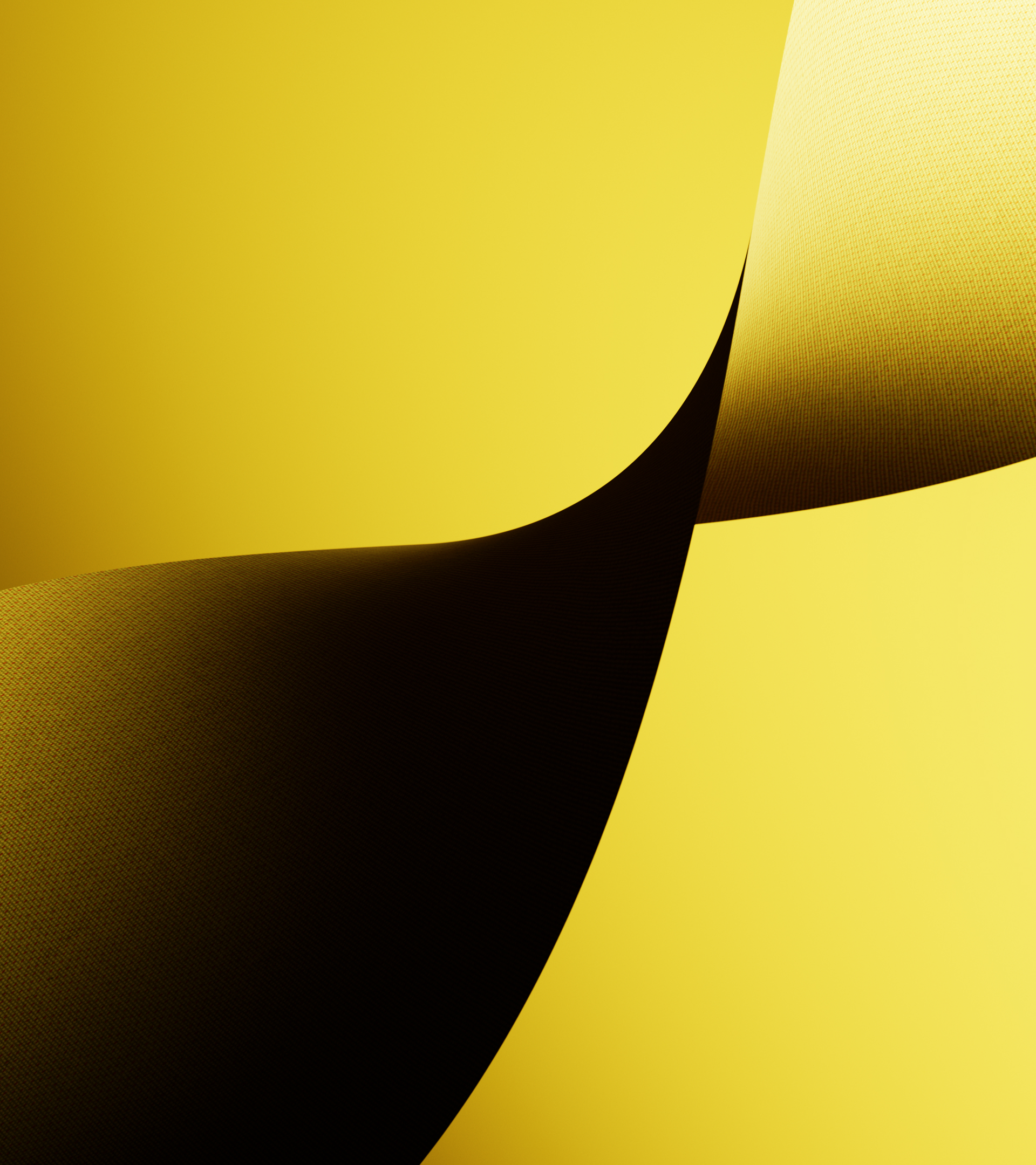 Abstract image with a smooth dark curved shape on a bright yellow gradient background.