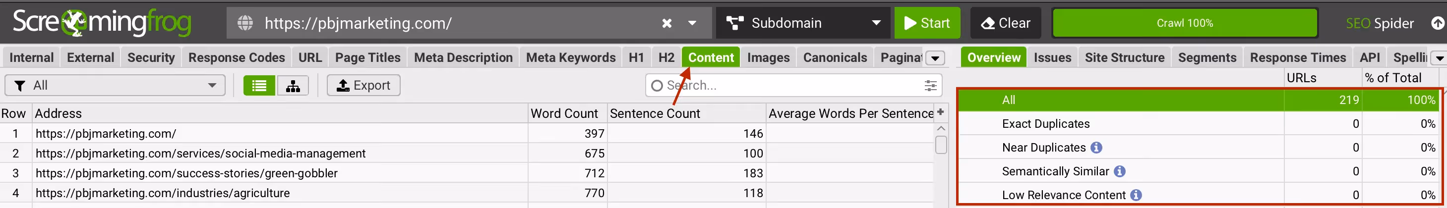 how to find duplicate content in screaming frog