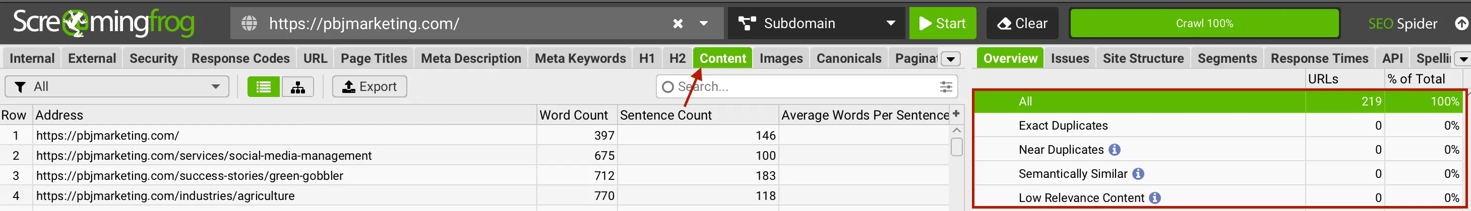 how to find duplicate content in screaming frog