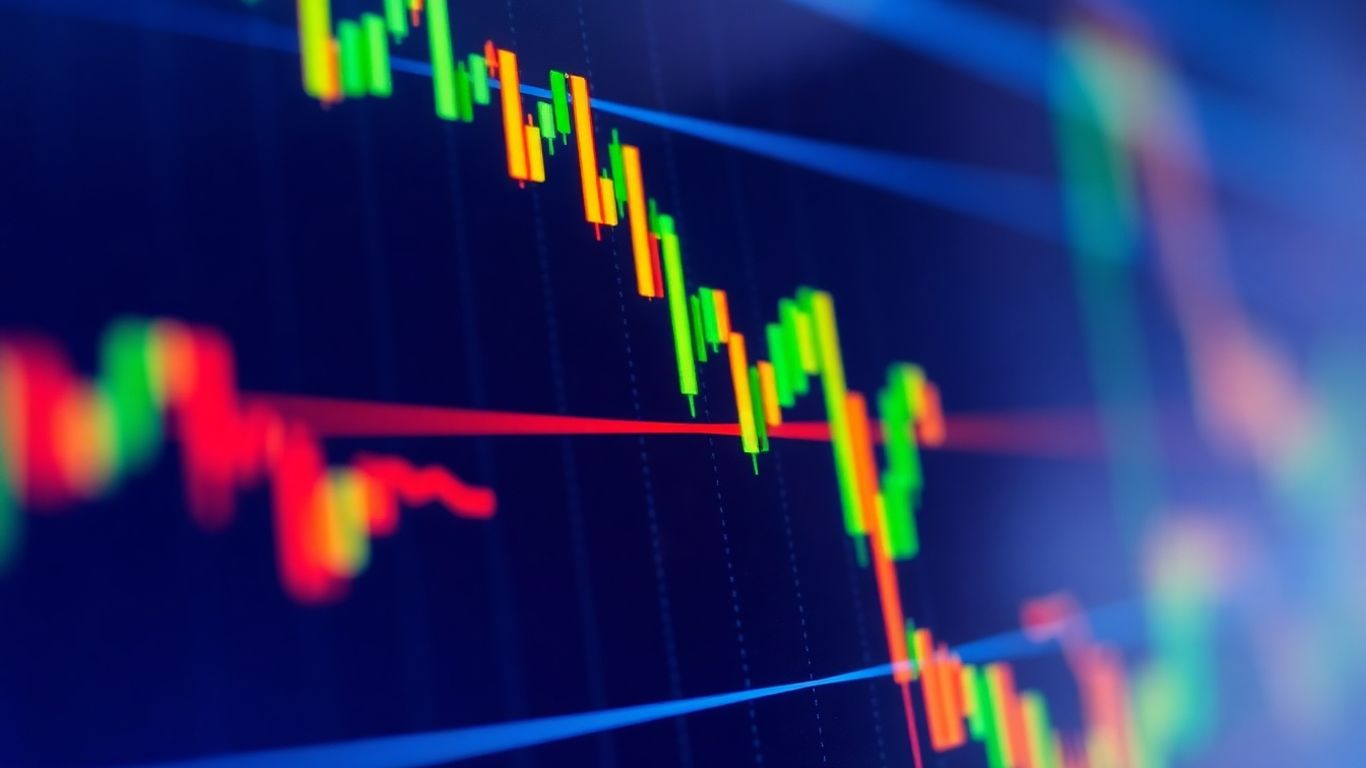 Financial chart with dynamic lines and color gradients.