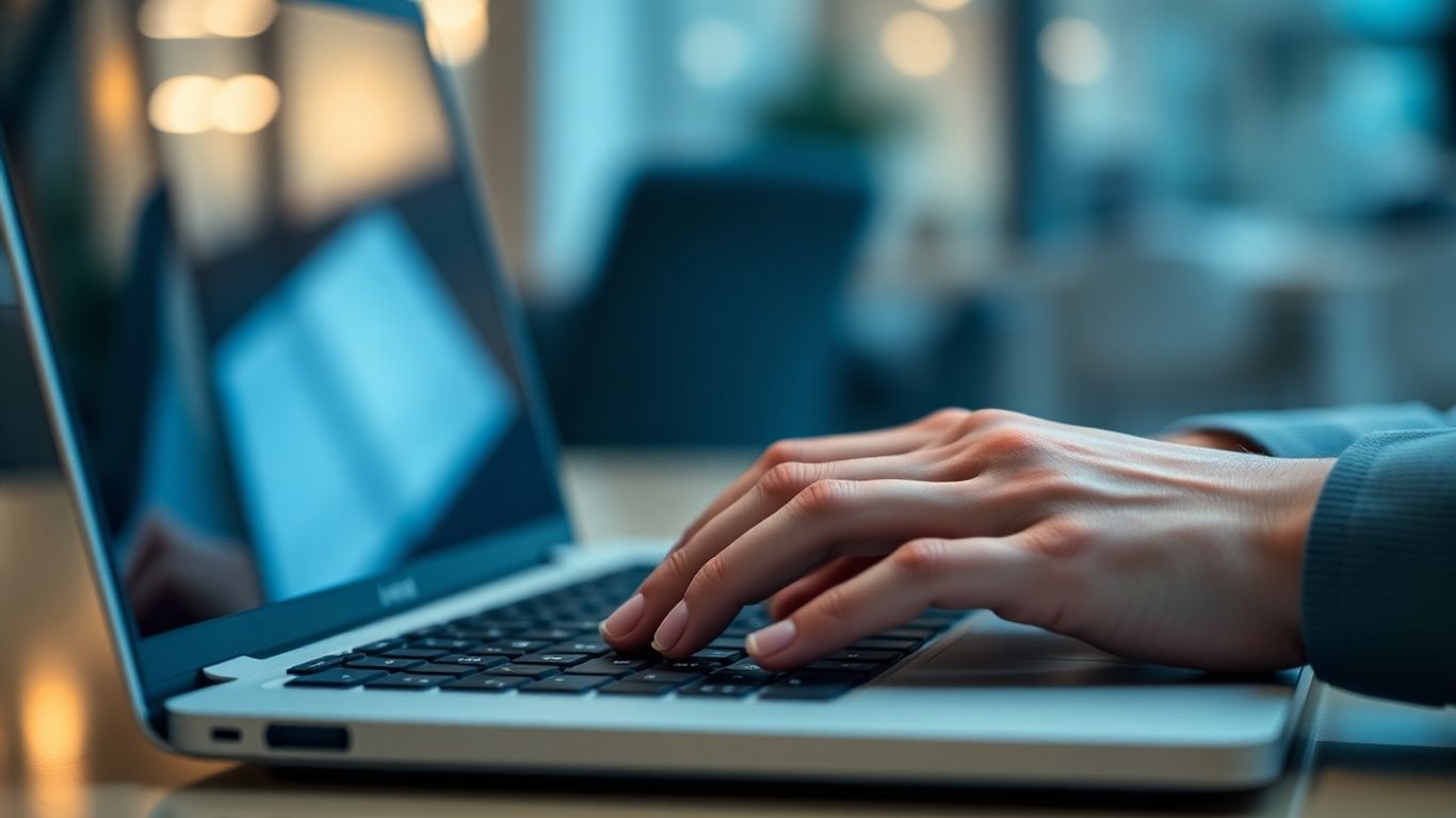 Person logging into account on laptop securely