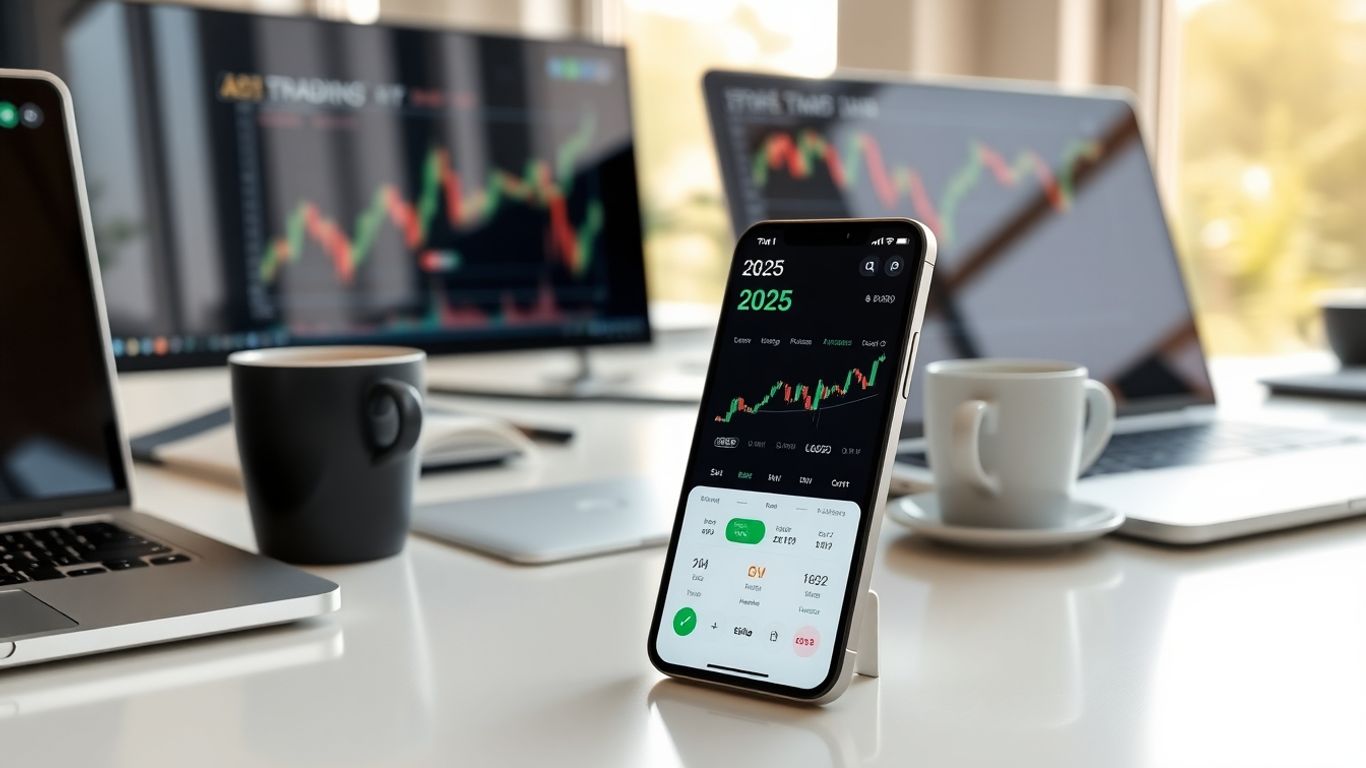 Person using AI trading app at modern desk