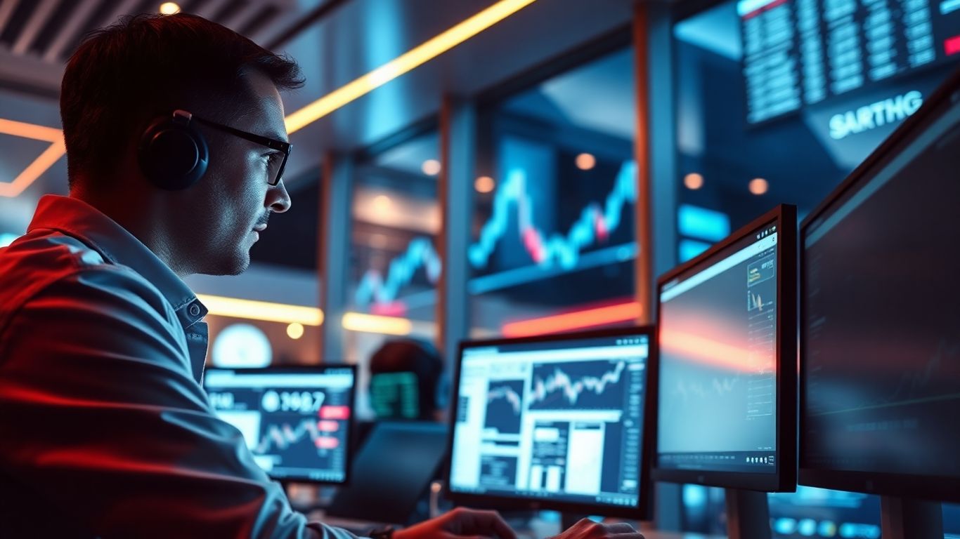Modern trader working in a high-tech trading office