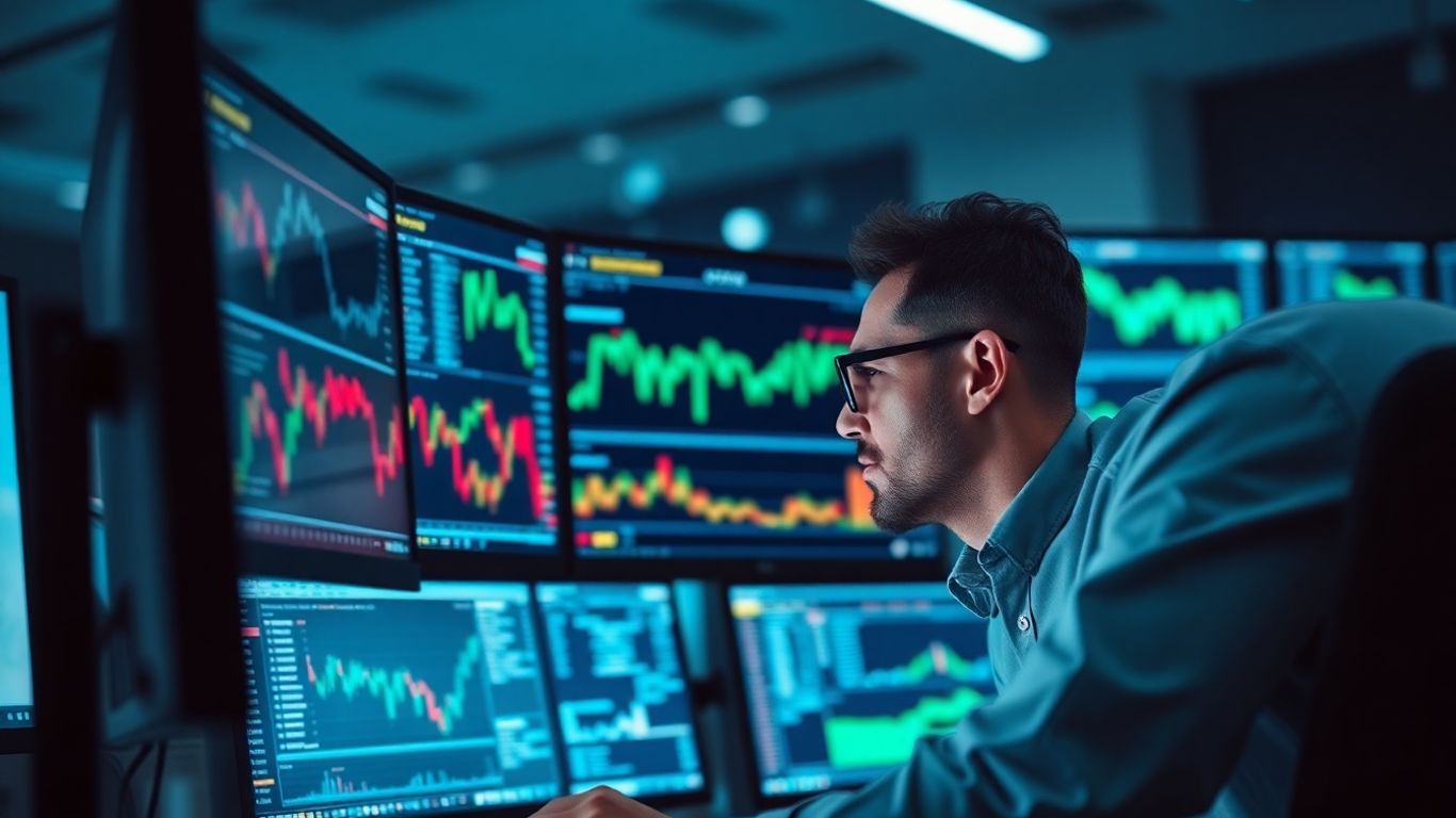 Modern trader using advanced technology in sleek workspace