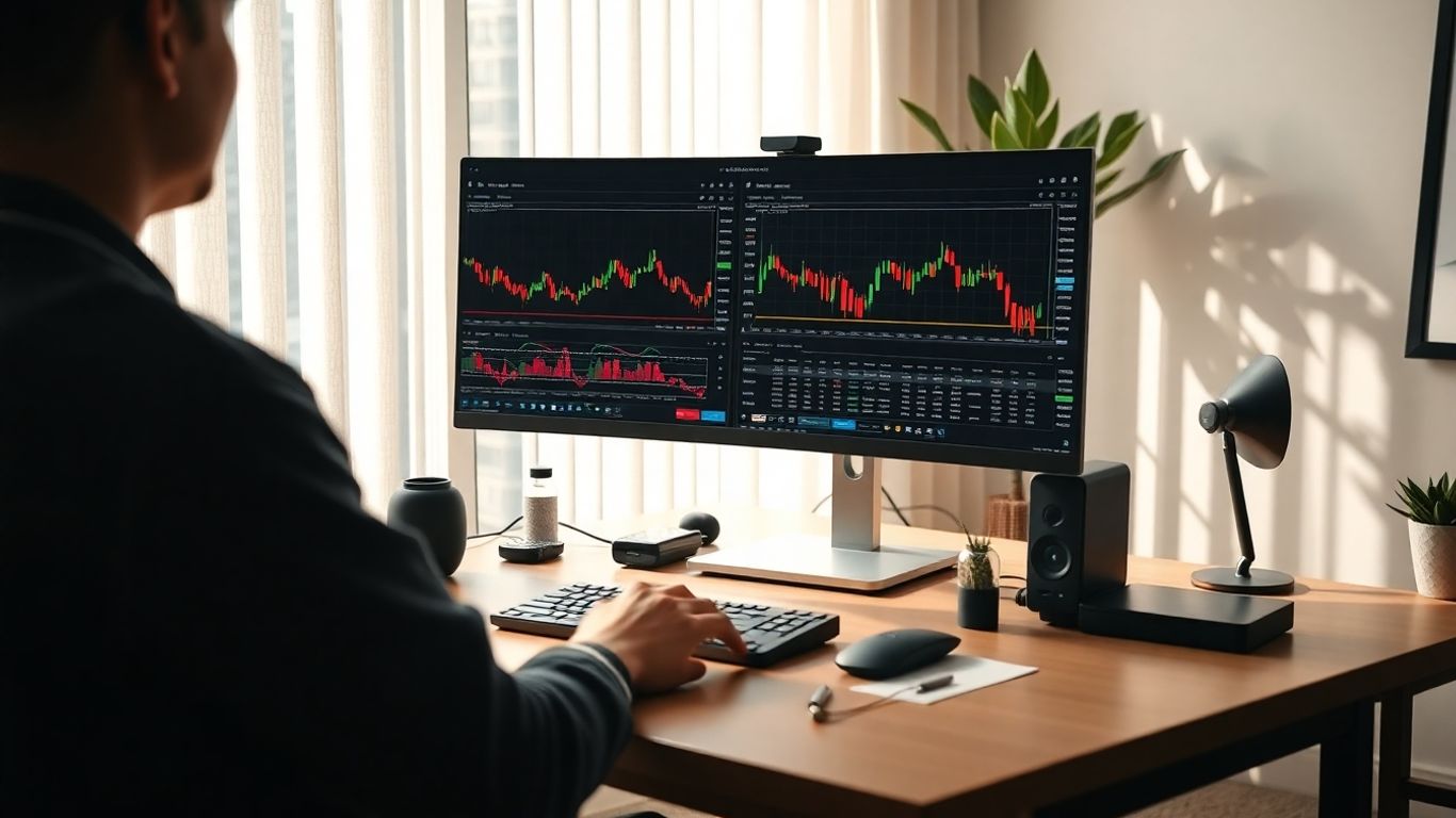 Person using computer for automated trading at home