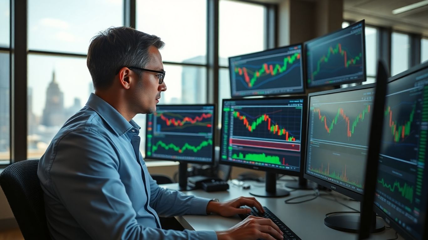 Trader analyzing futures market charts in modern office