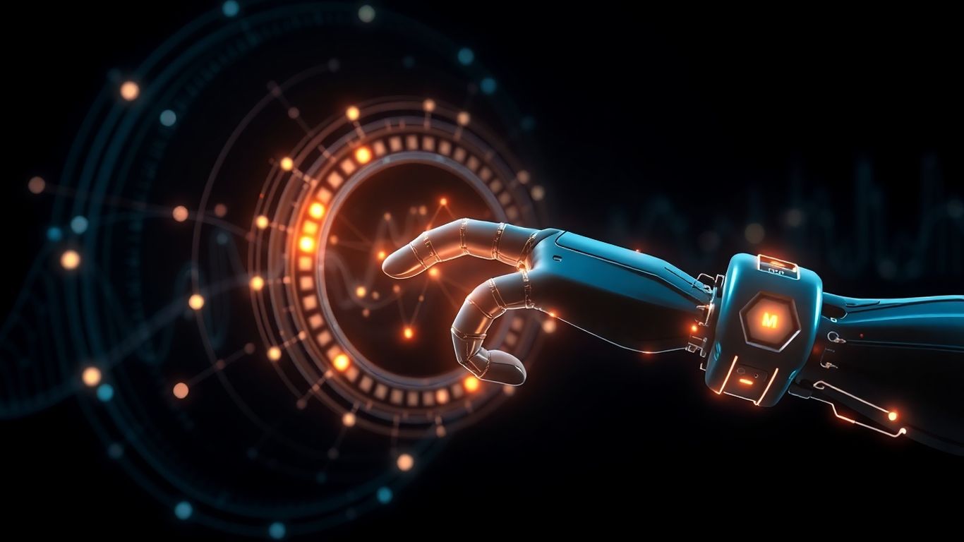 AI trading app interface with futuristic elements.