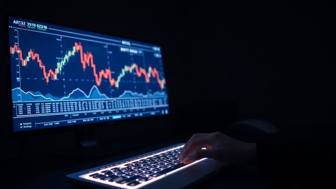 Modern trading desk with glowing monitor