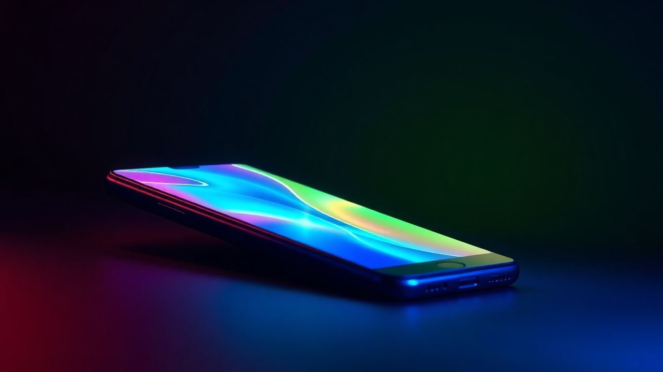 Smartphone with abstract digital trading interface.