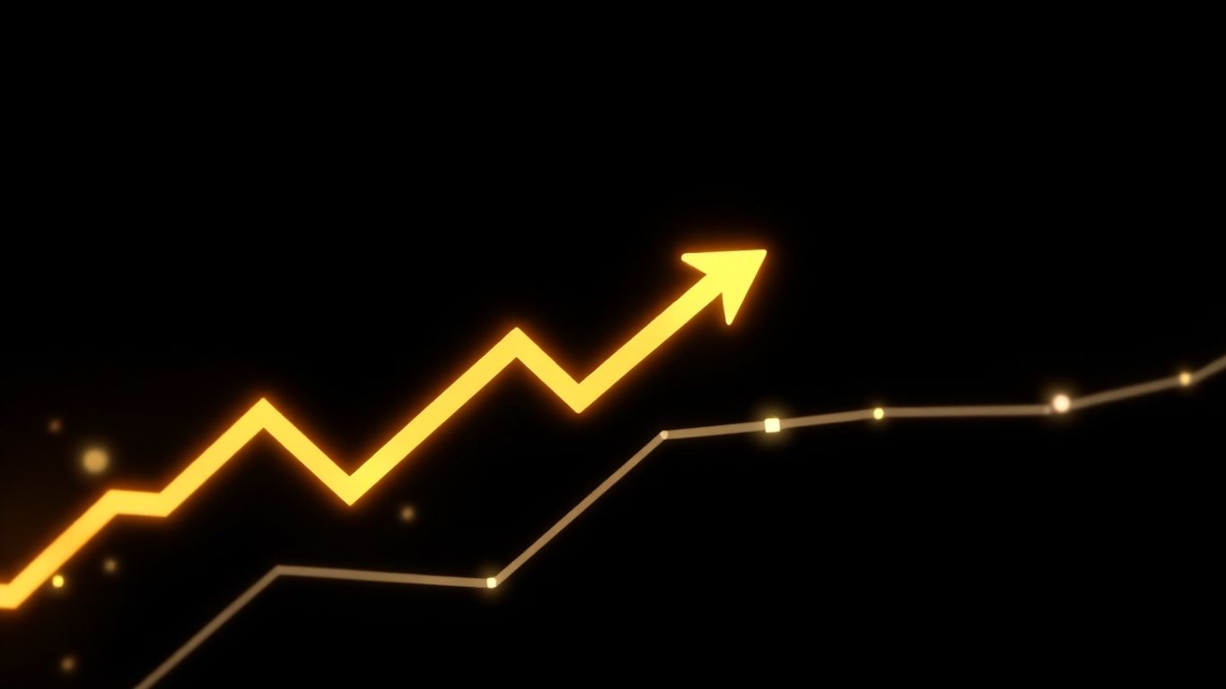 Abstract upward trend lines on dark background.