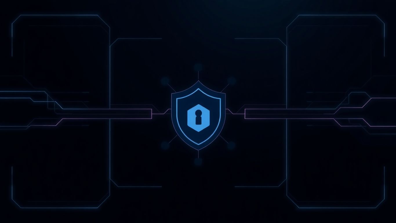 Abstract vault icon on dark, modern background.