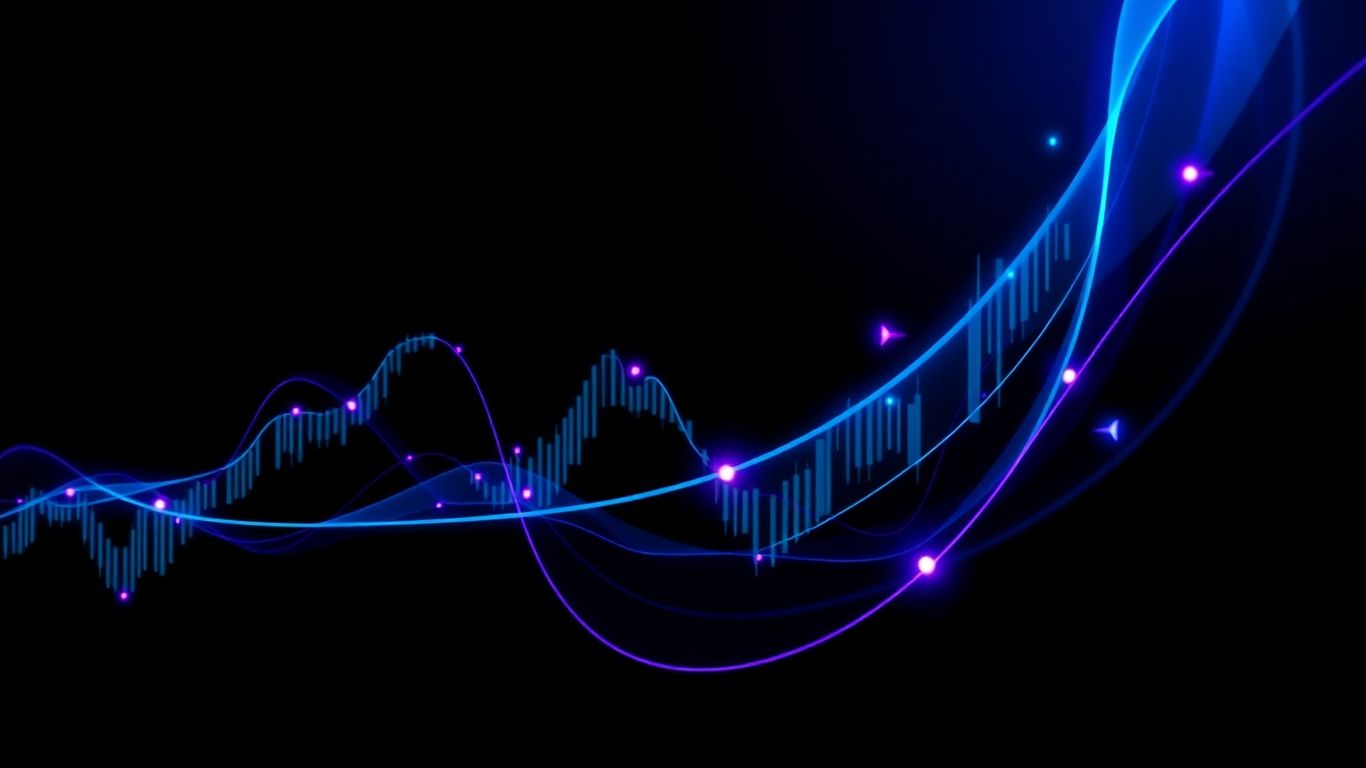 Abstract trading indicator visualization with blue and purple hues.