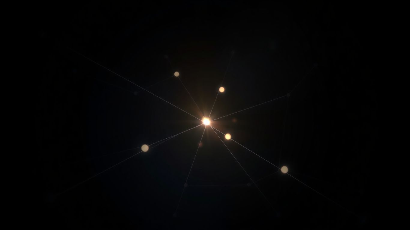 Converging lines and shapes in a dark theme.