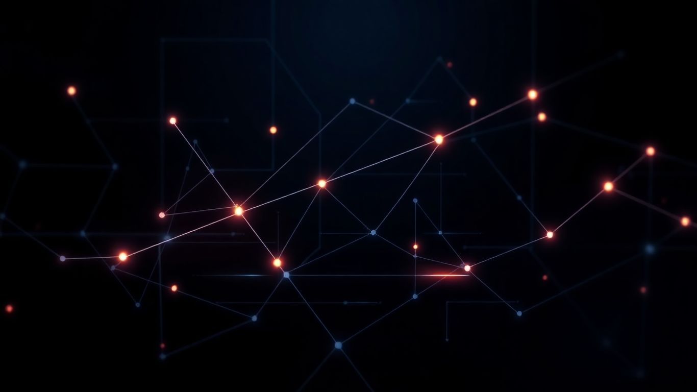 Abstract digital interface with glowing lines and nodes.