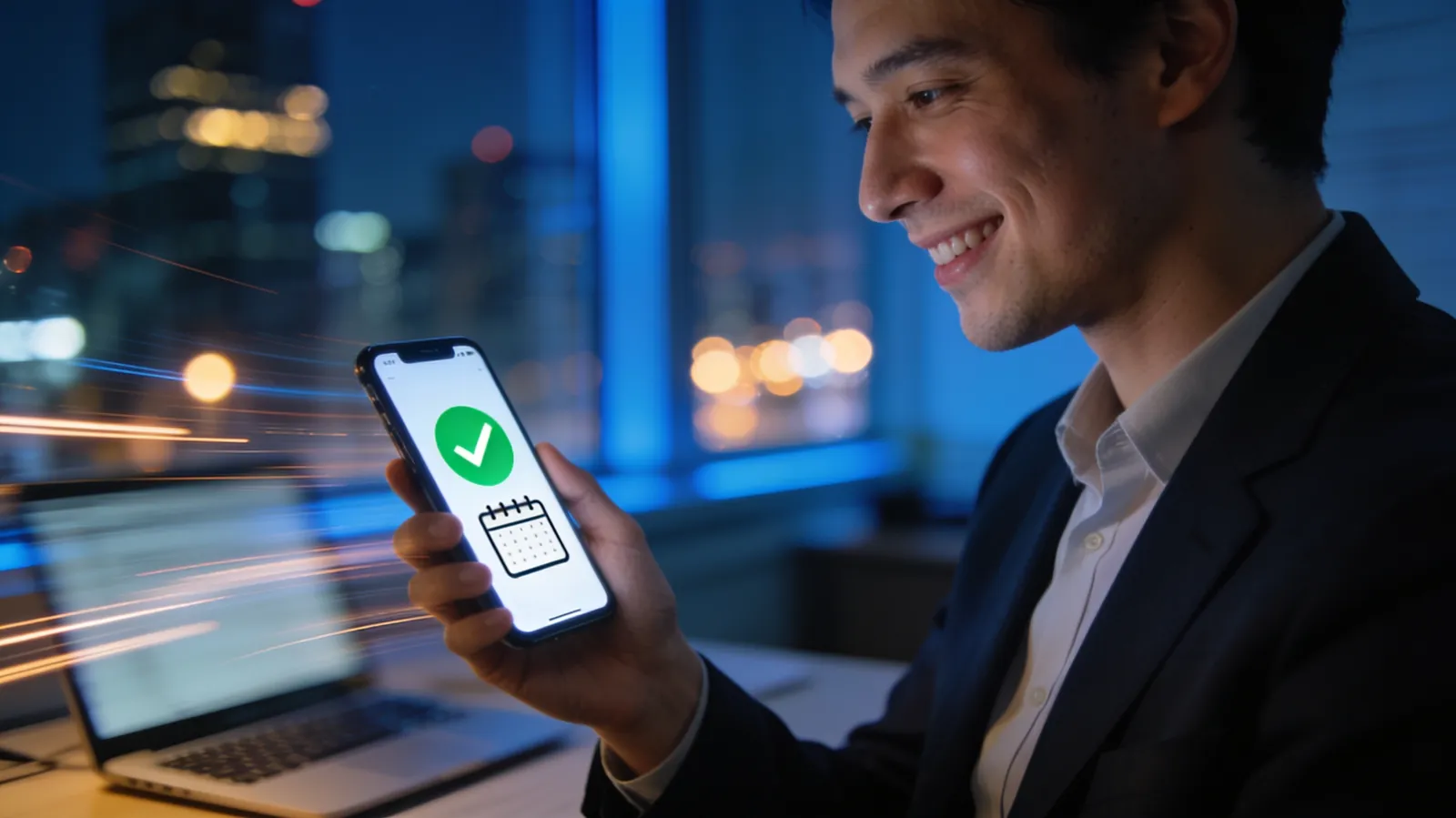 Salesperson receiving an instant lead response confirmation and booked meeting on a smartphone