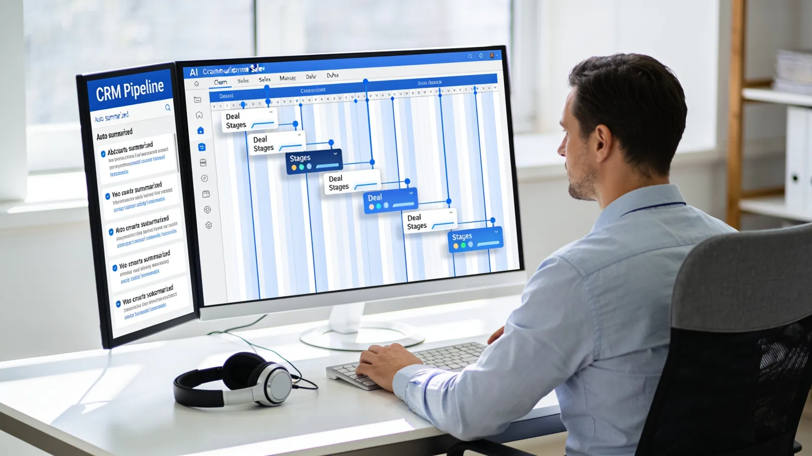Sales manager reviewing an automatically updated CRM pipeline