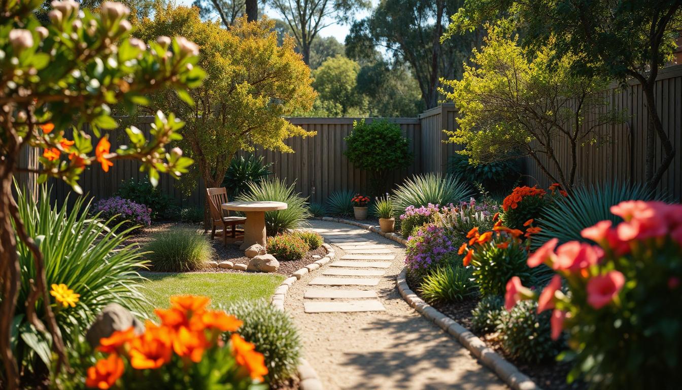 Beautiful backyard garden in Perth with healthy plants thriving in sandy soil
