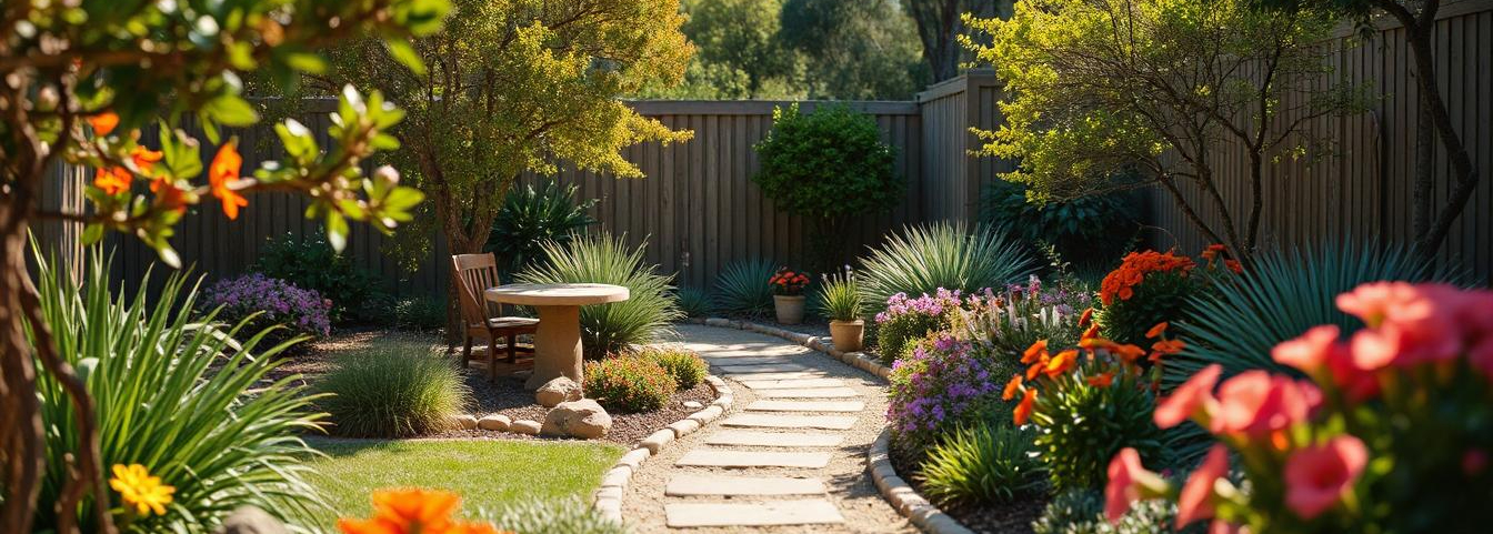 Beautiful backyard garden in Perth with healthy plants thriving in sandy soil