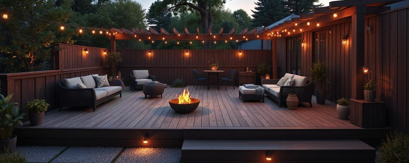 Modern Adelaide backyard with native plants, decking, and outdoor living area in warm sunlight