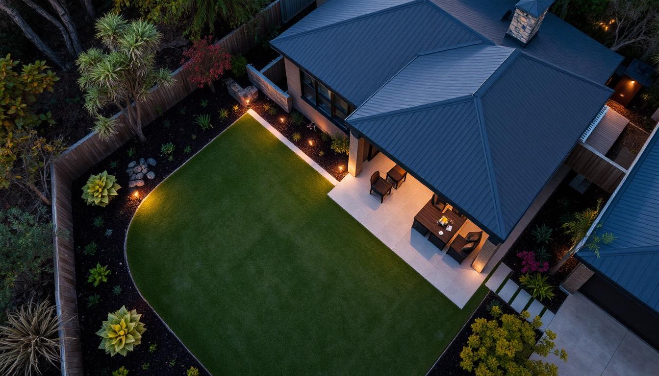 Australian fire-resistant garden with native plants, gravel paths, and stone landscaping