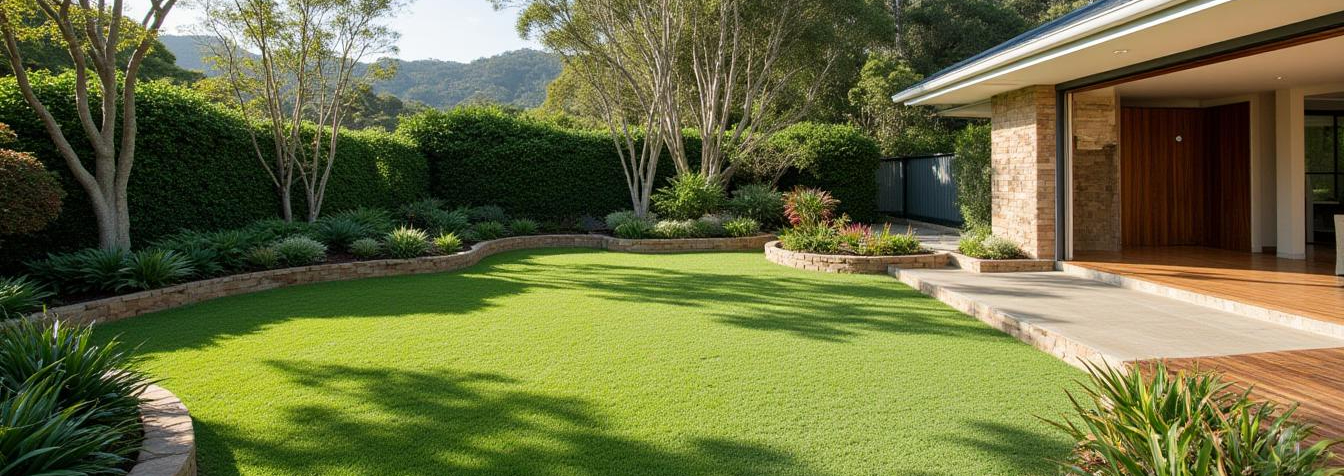 Coastal landscaping design with salt-tolerant plants and outdoor seating in a Sunshine Coast garden