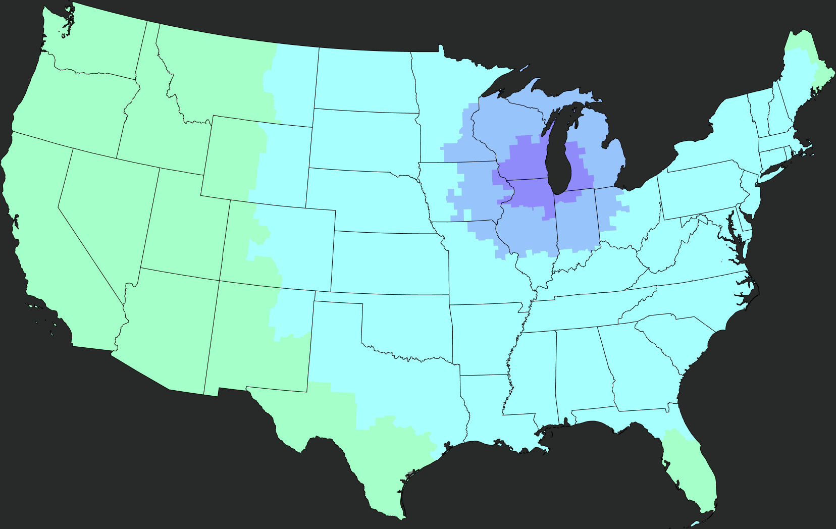 Map of the lower 48 states showing estimated Ground transit days from the Atomix Milwaukee fulfillment center