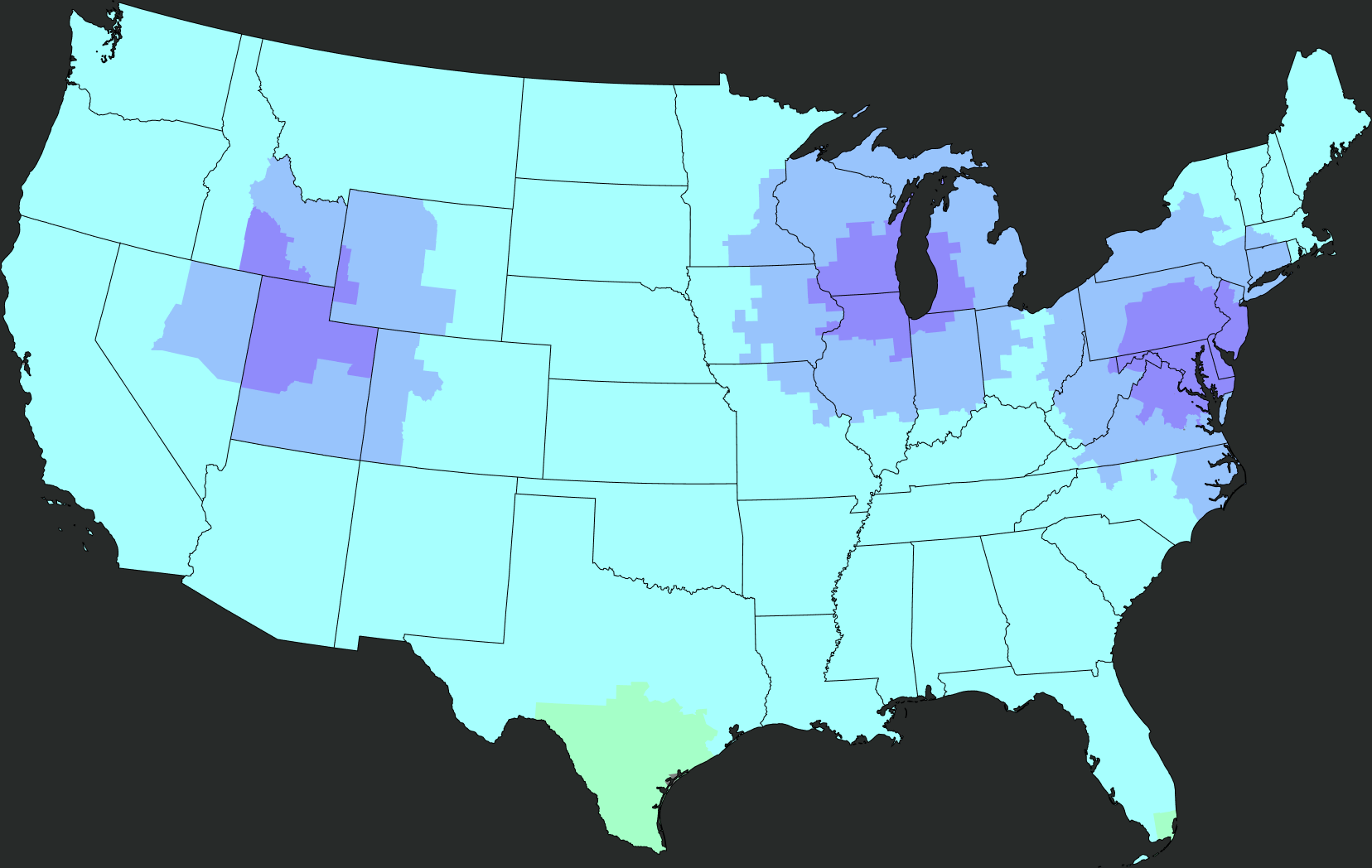 Map of the lower 48 states showing estimated Ground transit days from all three Atomix fulfillment centers in Milwaukee, Baltimore, and Salt Lake City