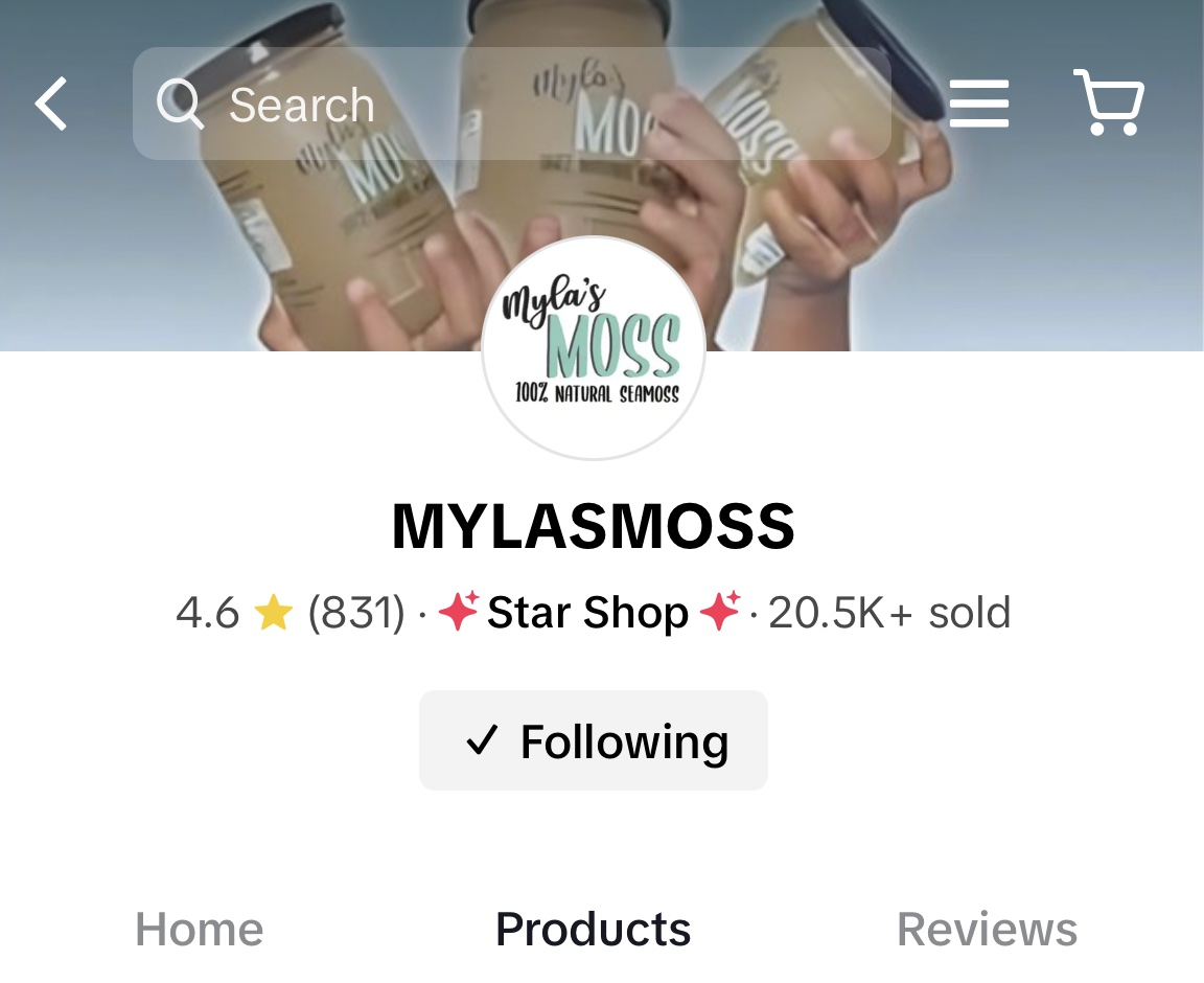 Myla's Moss TikTok Shop star shop status