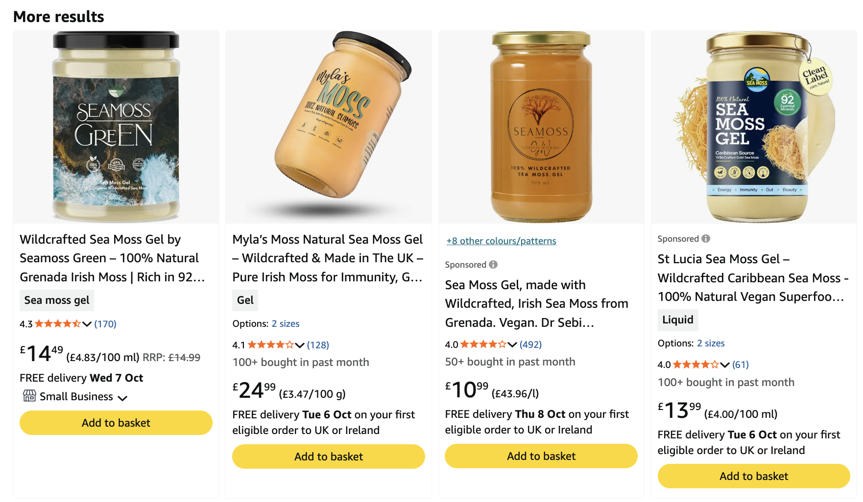 Myla's Moss in Amazon sea moss gel search results