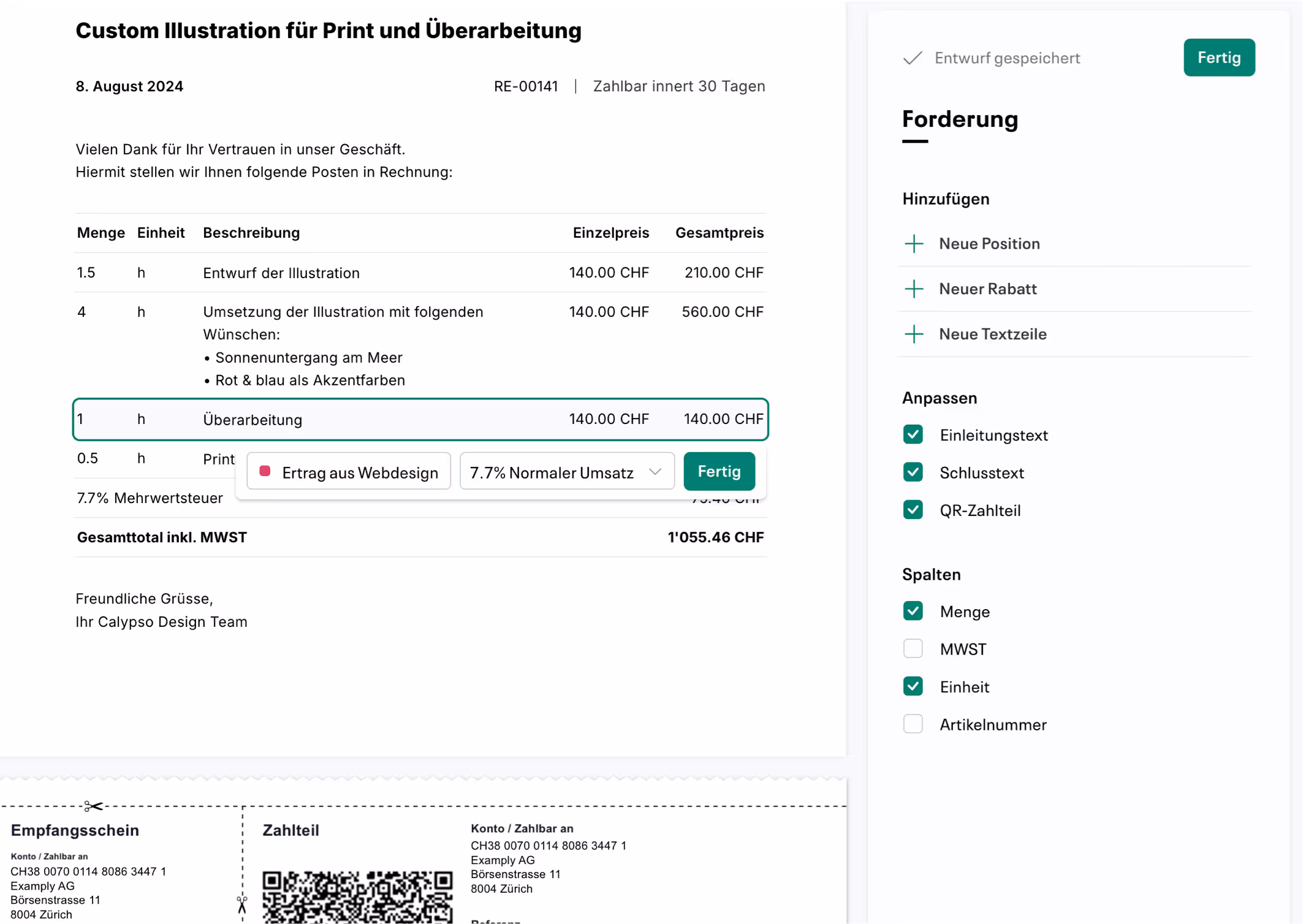 Rechnungen mit QR-Teil in Infinity erstellen