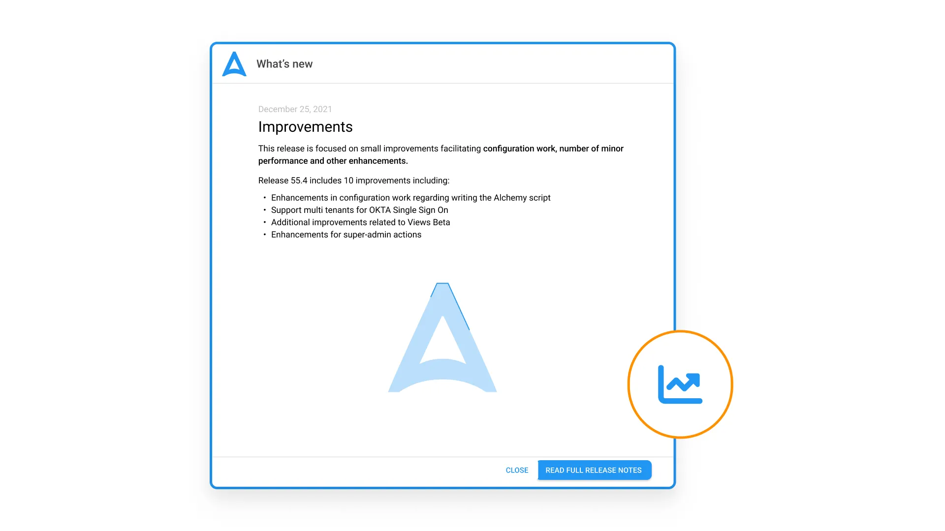 Stay current with continuous platform improvements - Alchemy’s built-in release notes panel keeps administrators and scientists informed about the latest enhancements, configuration updates, and new capabilities so your team always knows what has changed and can plan accordingly
