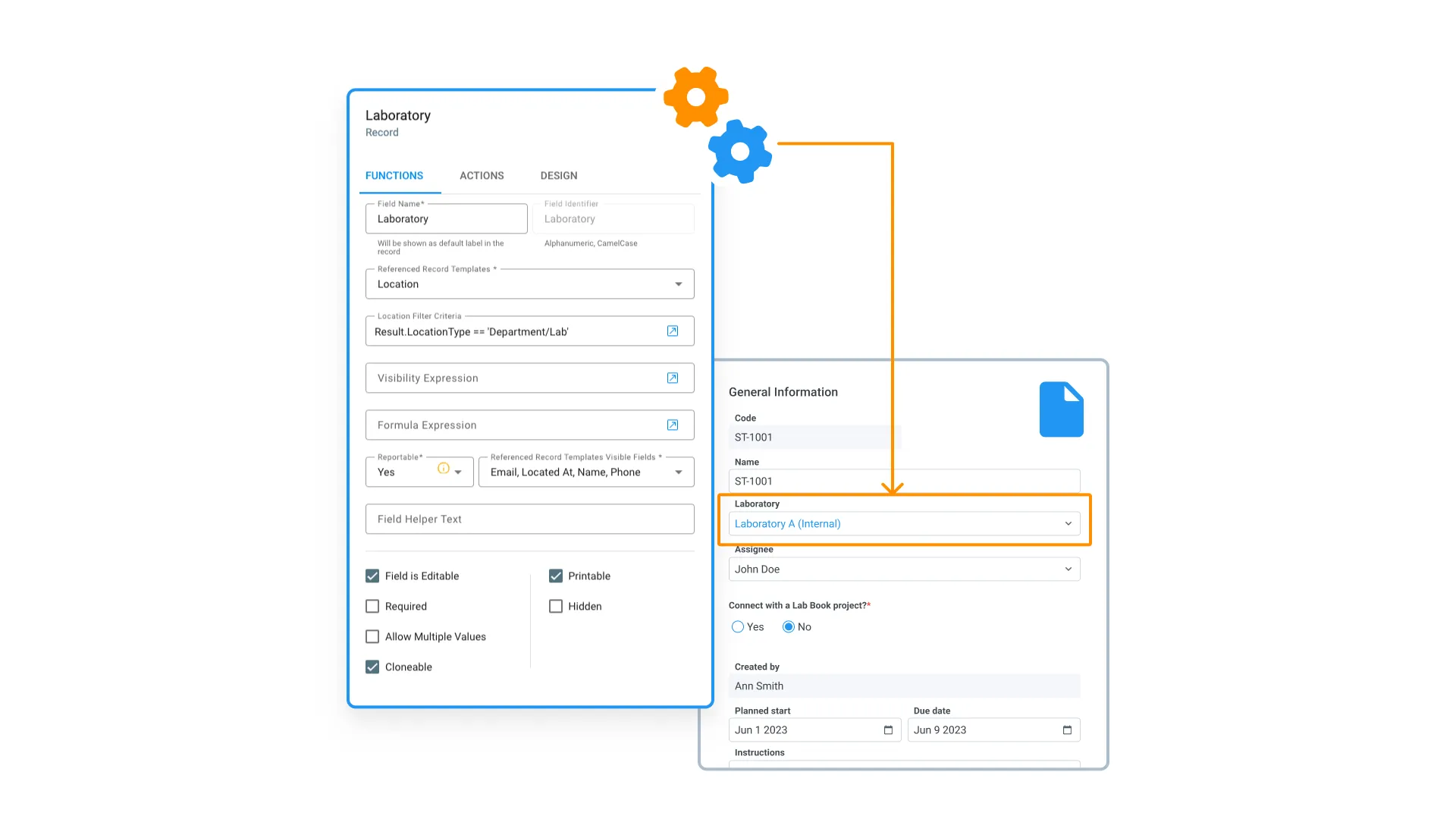 Customize your LIMS records to match your lab’s exact data requirements - Alchemy’s configuration interface lets administrators define field names, filter criteria, visibility expressions, and field properties like Editable, Printable, and Cloneable, so every record is tailored to how your team actually works