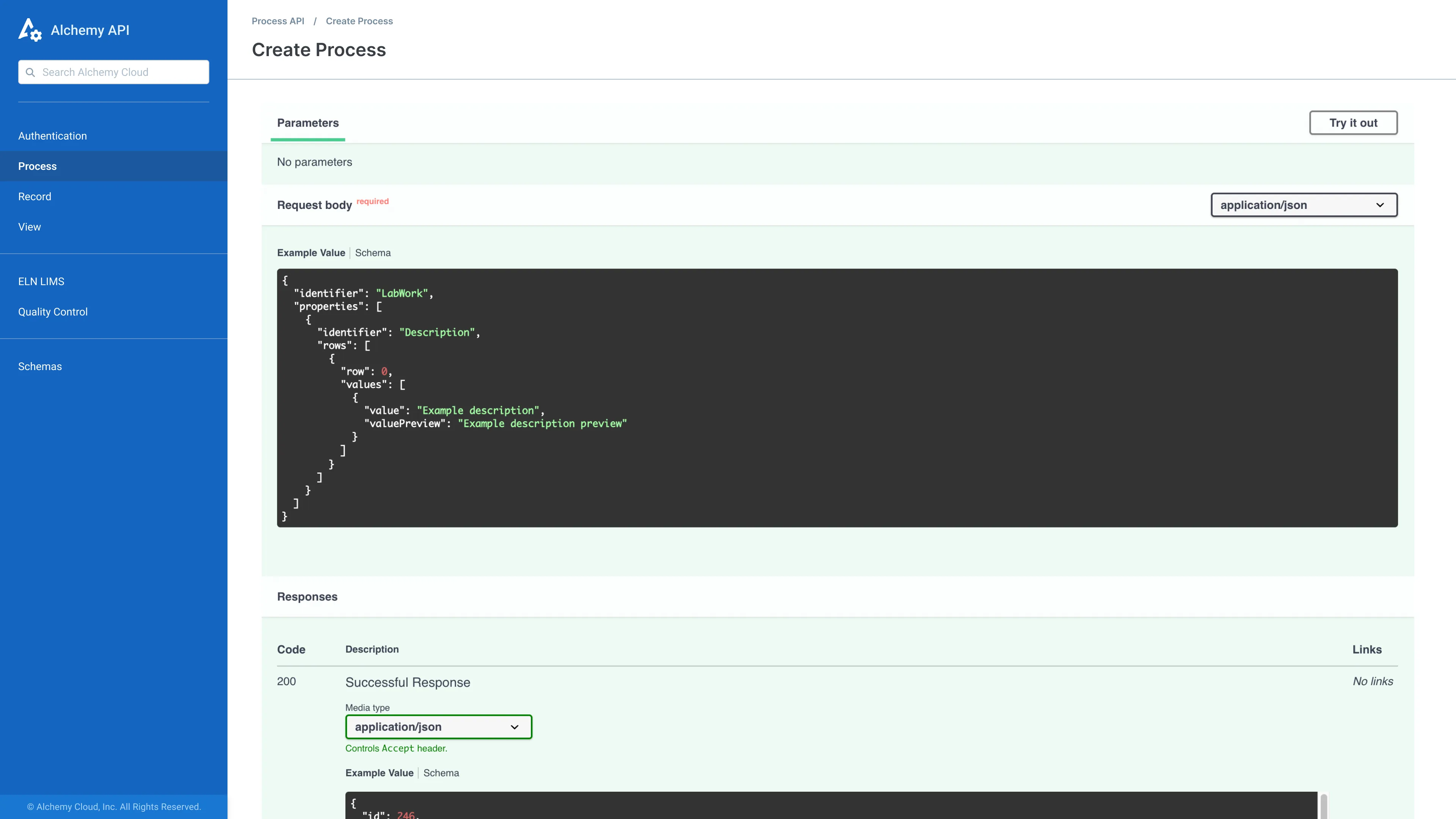 Automate lab process creation from any external system - the Alchemy Create Process endpoint accepts a JSON payload that instantiates a fully configured process from any template and pre-populates property values on creation